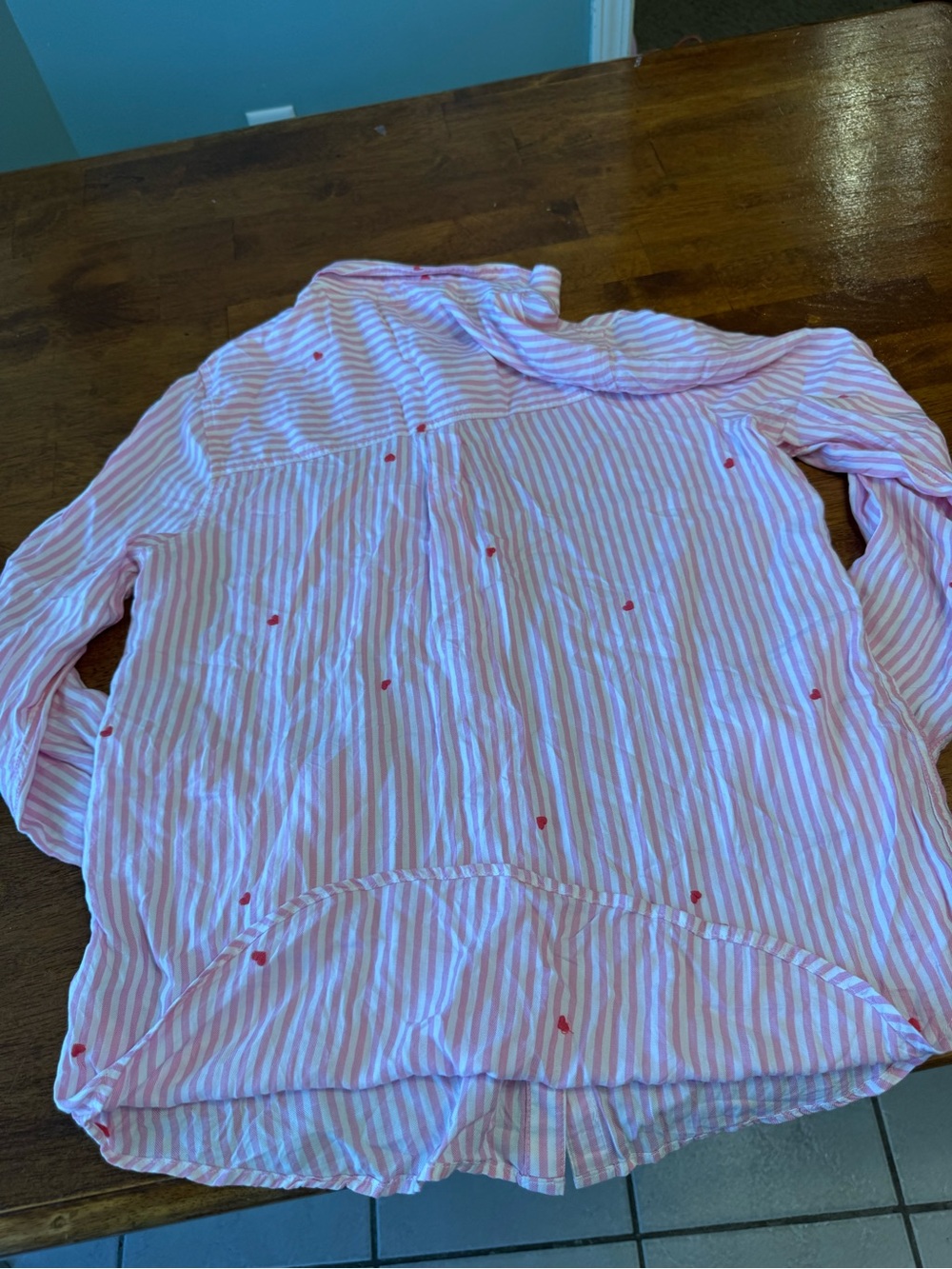 BeachLunchLounge Pink White Striped Heart Embroidered Button Down Shirt small - Picture 3 of 9